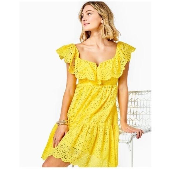 Lilly Pulitzer Dresses & Skirts - New! Lilly Pulitzer Asteria Dress Resort Yellow Daisy Dreams Eyelet